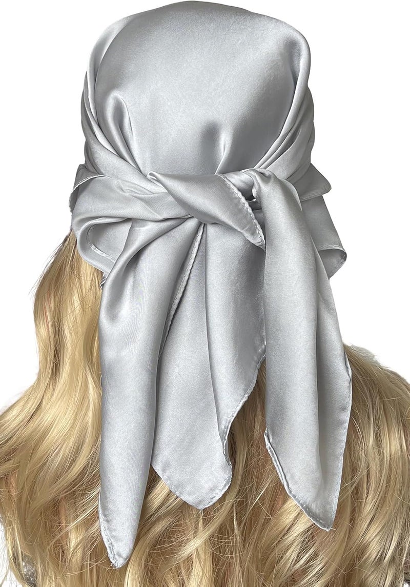 Chung Women's Square Satin Scarf 27.5" Bandanas Solid 50s Retro Neck Scarves Emulation Silk Handbag Hair Ribbons Necktie - Image 2